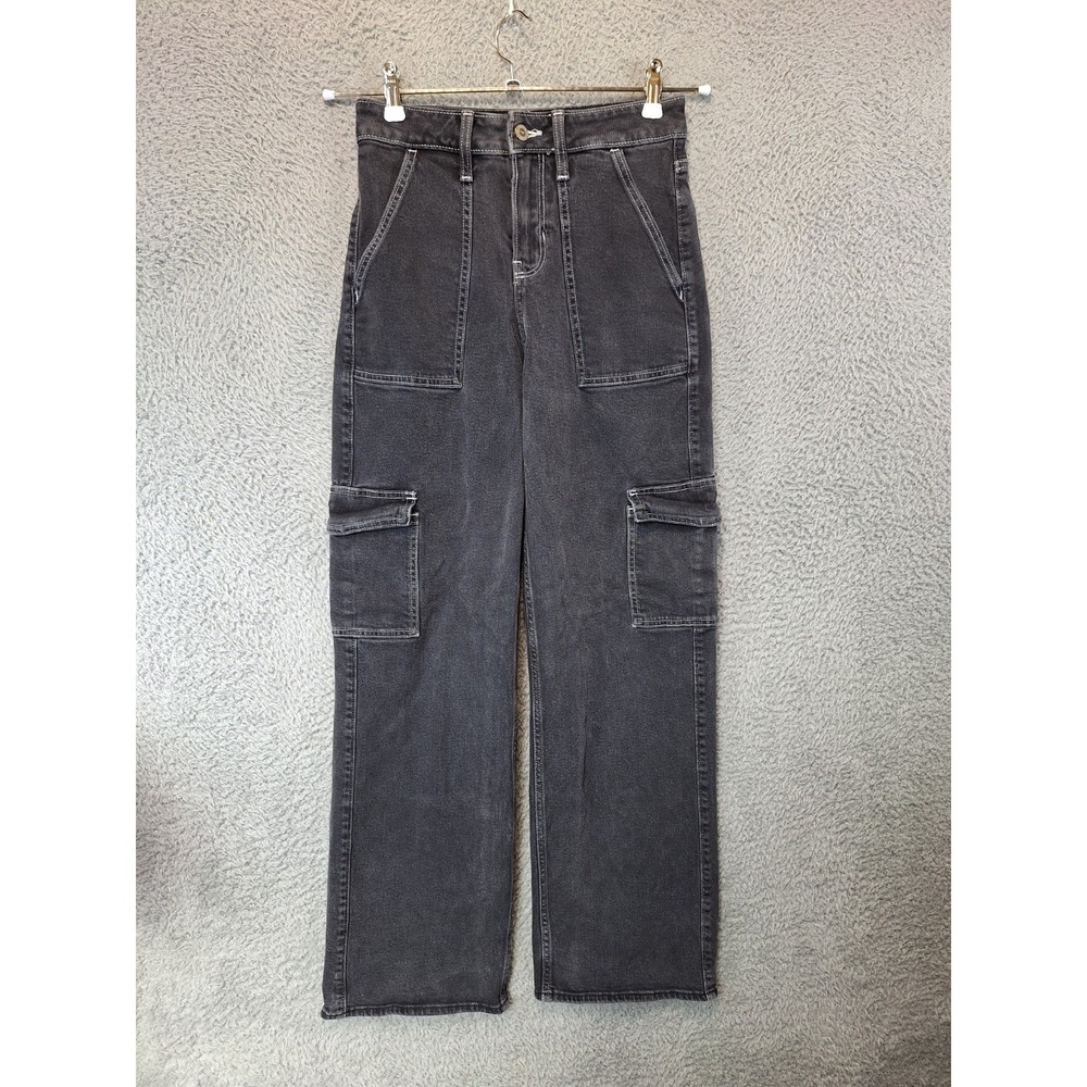 Hollister Baggy Jeans Womens W24xL31 (Fits 26x31) Denim Cargo Pockets Casual